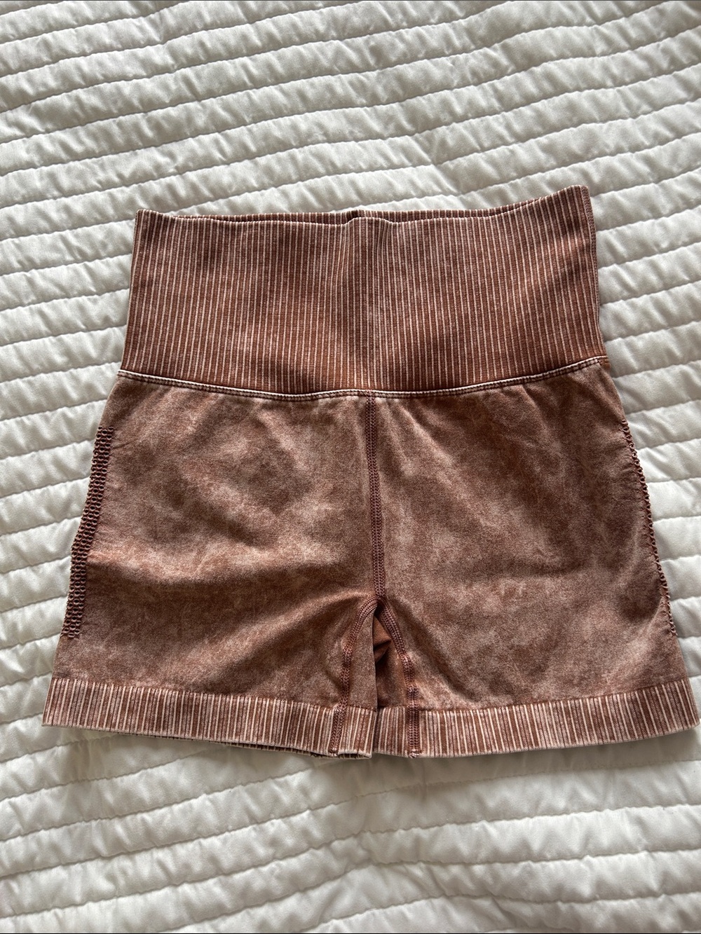 Zenana High-Waisted Light Brown Ribbed Seamless Bike Shorts